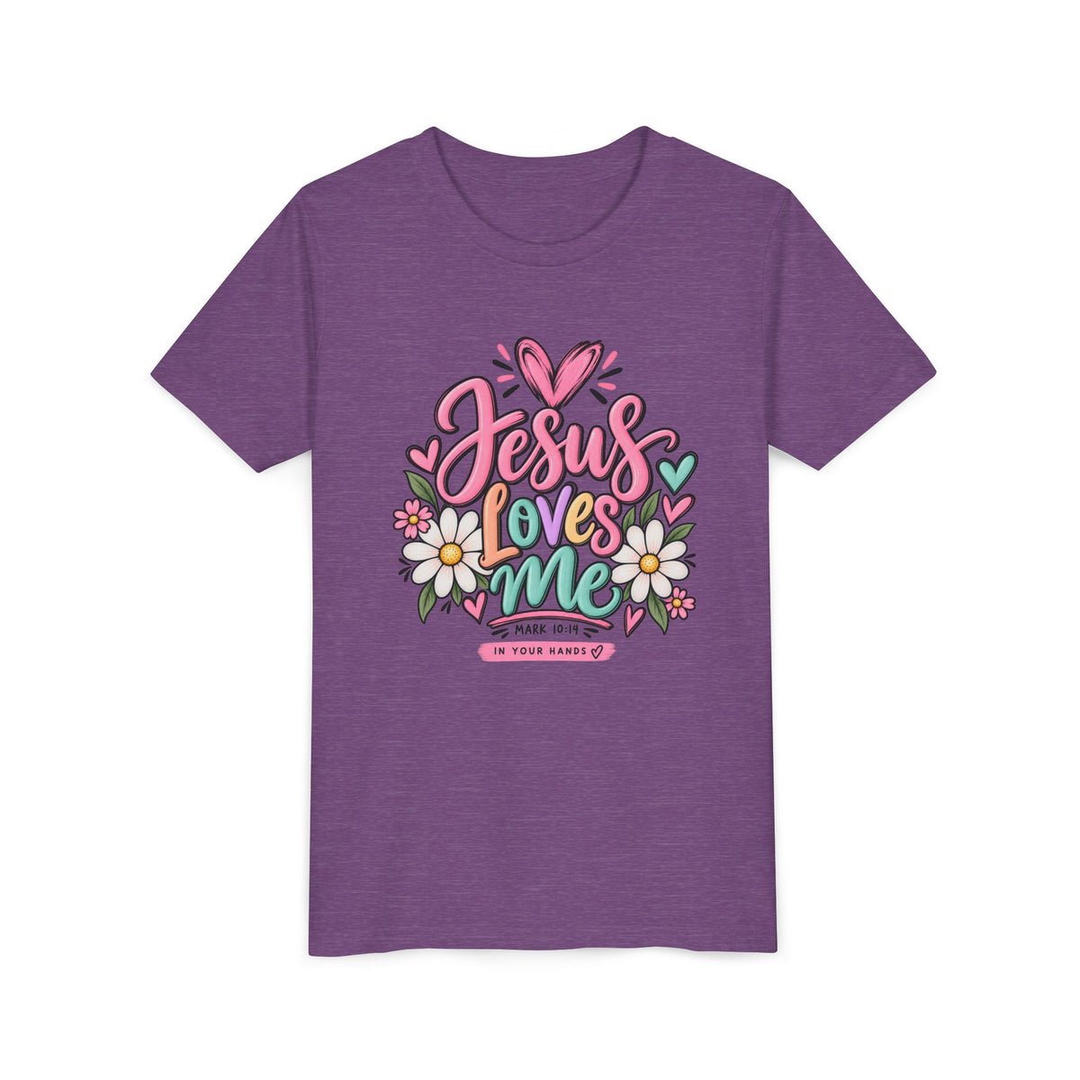 Youth Tee — "Jesus Loves Me" Floral Christian Kids T-Shirt