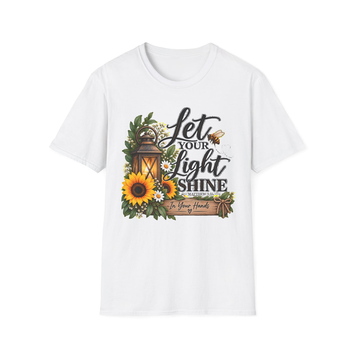 Let Your Light Shine T-Shirt — Inspirational Lantern & Sunflower Tee