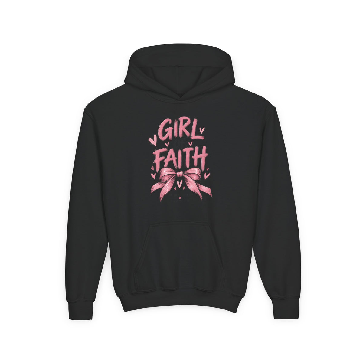 Girl of Faith Youth Hoodie — Pink Ribbon Christian Faith Sweatshirt