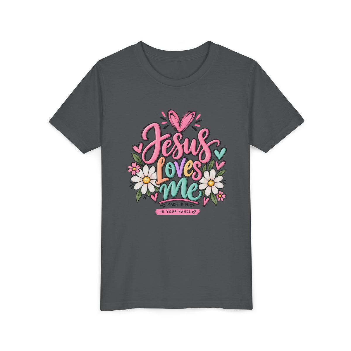 Youth Tee — "Jesus Loves Me" Floral Christian Kids T-Shirt