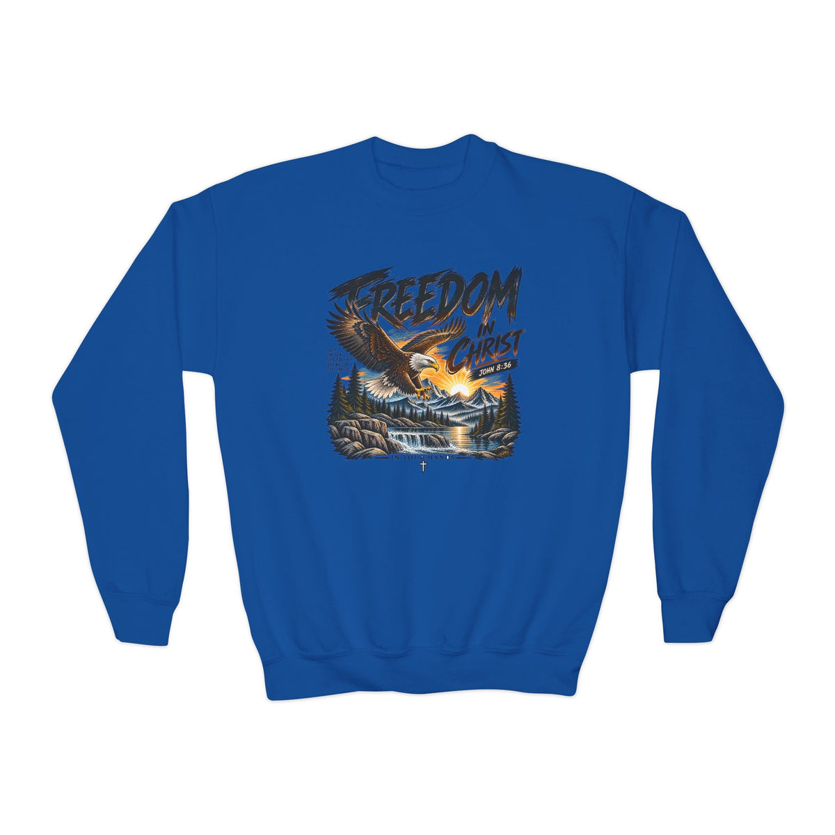 Youth Crewneck Sweatshirt — "Freedom in Christ" Eagle Graphic