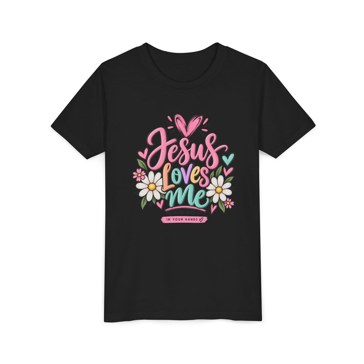 Youth Tee — "Jesus Loves Me" Floral Christian Kids T-Shirt