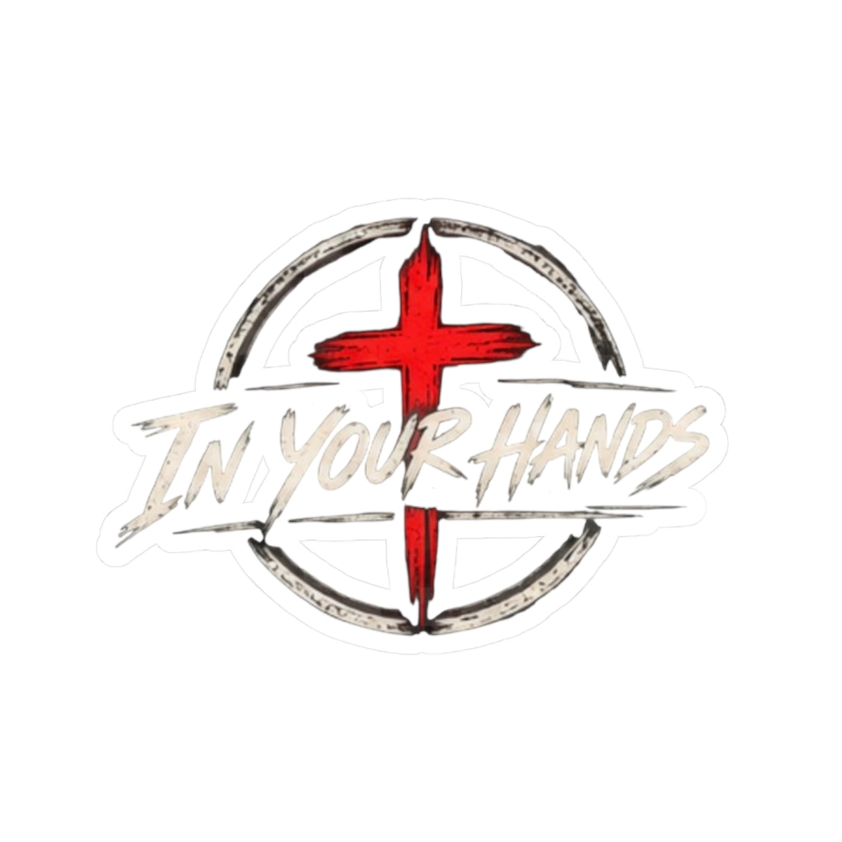 In Your Hands Cross Sticker — Christian Faith Kiss-Cut Vinyl Decal