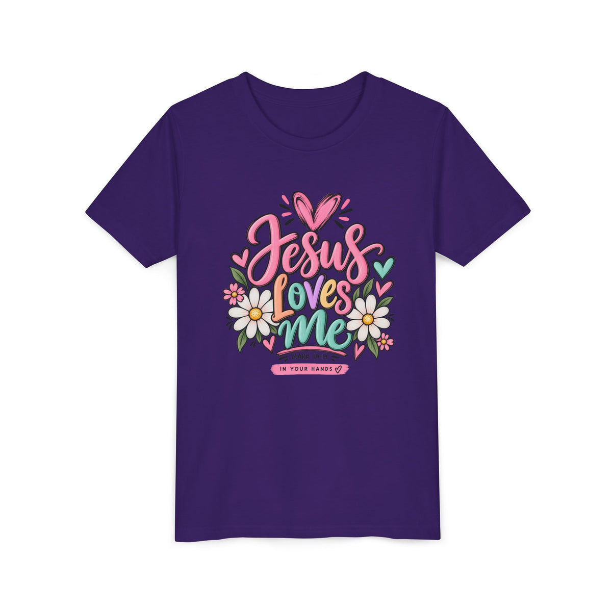 Youth Tee — "Jesus Loves Me" Floral Christian Kids T-Shirt