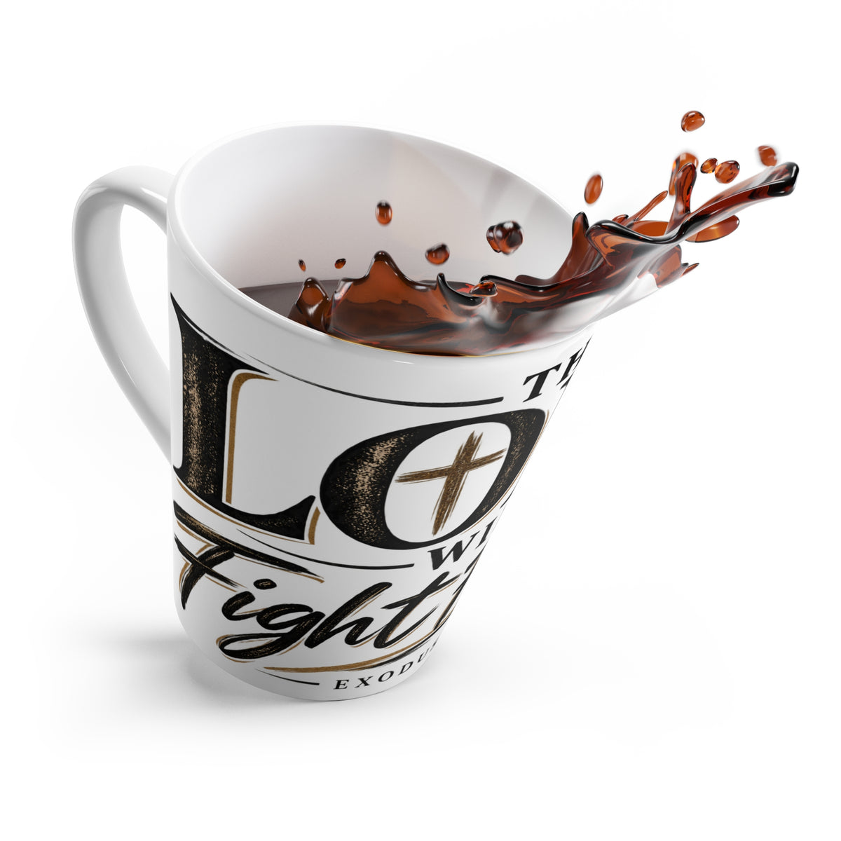 Latte Mug — 'The Lord Will Fight For You' Inspirational Christian Coffee Cup (Exodus 14:14)