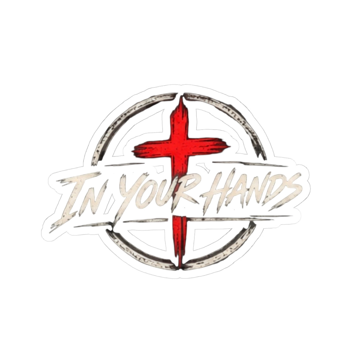 In Your Hands Cross Sticker — Christian Faith Kiss-Cut Vinyl Decal
