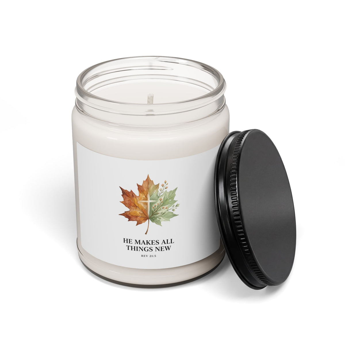 He Makes All Things New Soy Candle, Christian Autumn | Fall Leaf Scripture