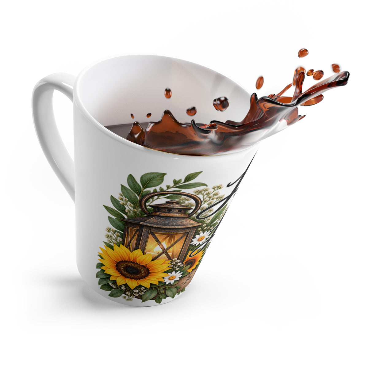 Latte Mug - "Let Your Light Shine" Sunflower Lantern Inspirational Coffee Mug