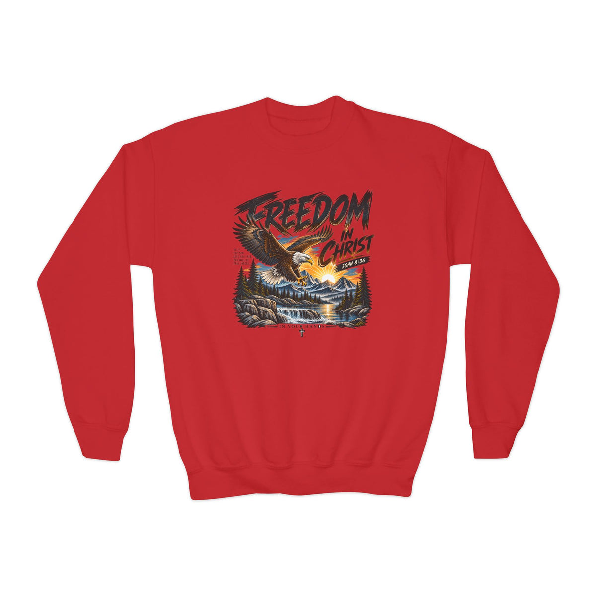 Youth Crewneck Sweatshirt — "Freedom in Christ" Eagle Graphic