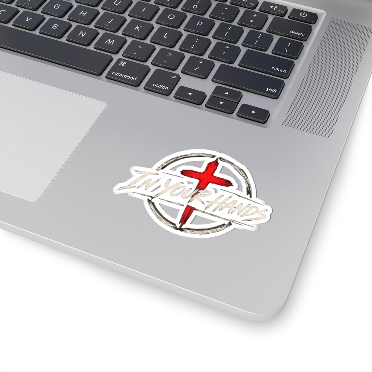 In Your Hands Cross Sticker — Christian Faith Kiss-Cut Vinyl Decal