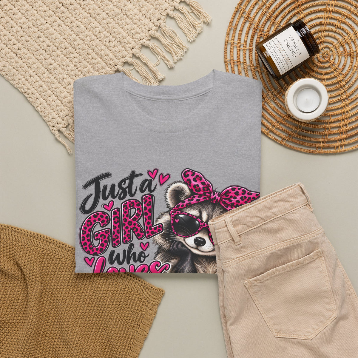Just a Girl Who Loves Raccoons Tee — Cute Pink Raccoon Graphic T-Shirt