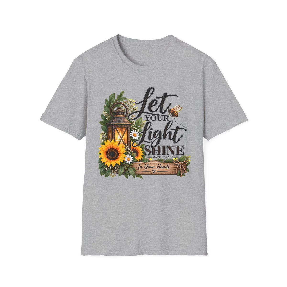 Let Your Light Shine T-Shirt — Inspirational Lantern & Sunflower Tee