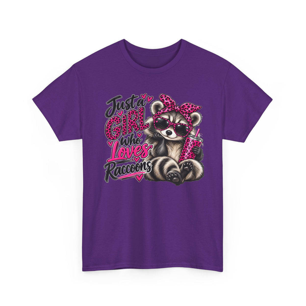 Just a Girl Who Loves Raccoons Tee — Cute Pink Raccoon Graphic T-Shirt