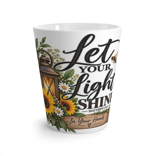 Latte Mug - "Let Your Light Shine" Sunflower Lantern Inspirational Coffee Mug