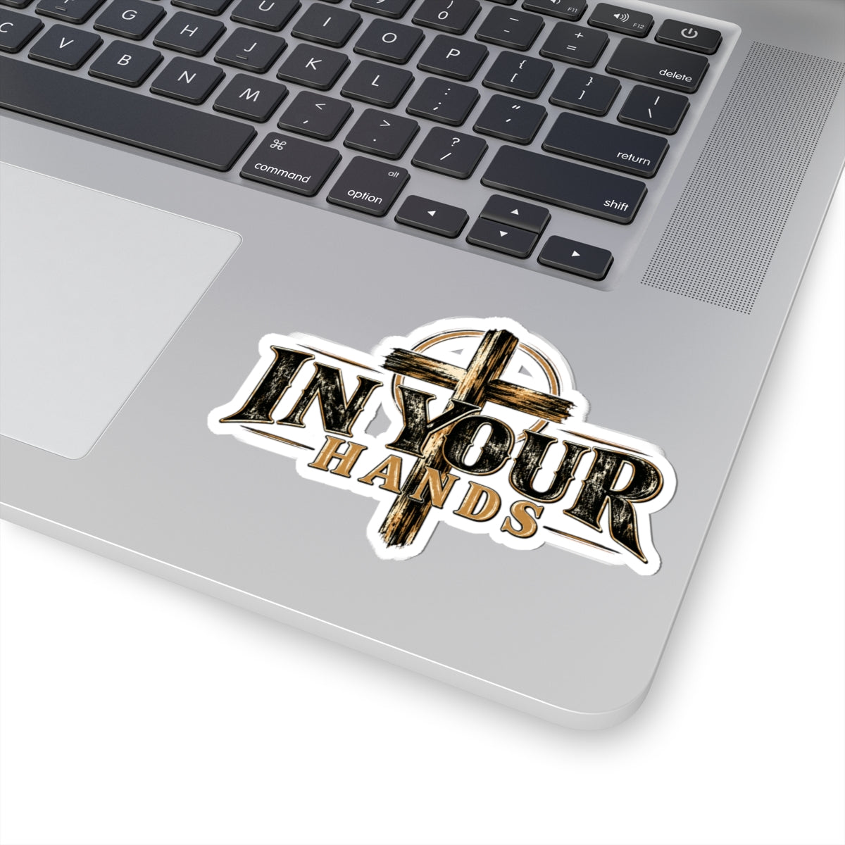 Religious Cross 'In Your Hands' Kiss-Cut Sticker — Faith-Inspired Laptop Decal
