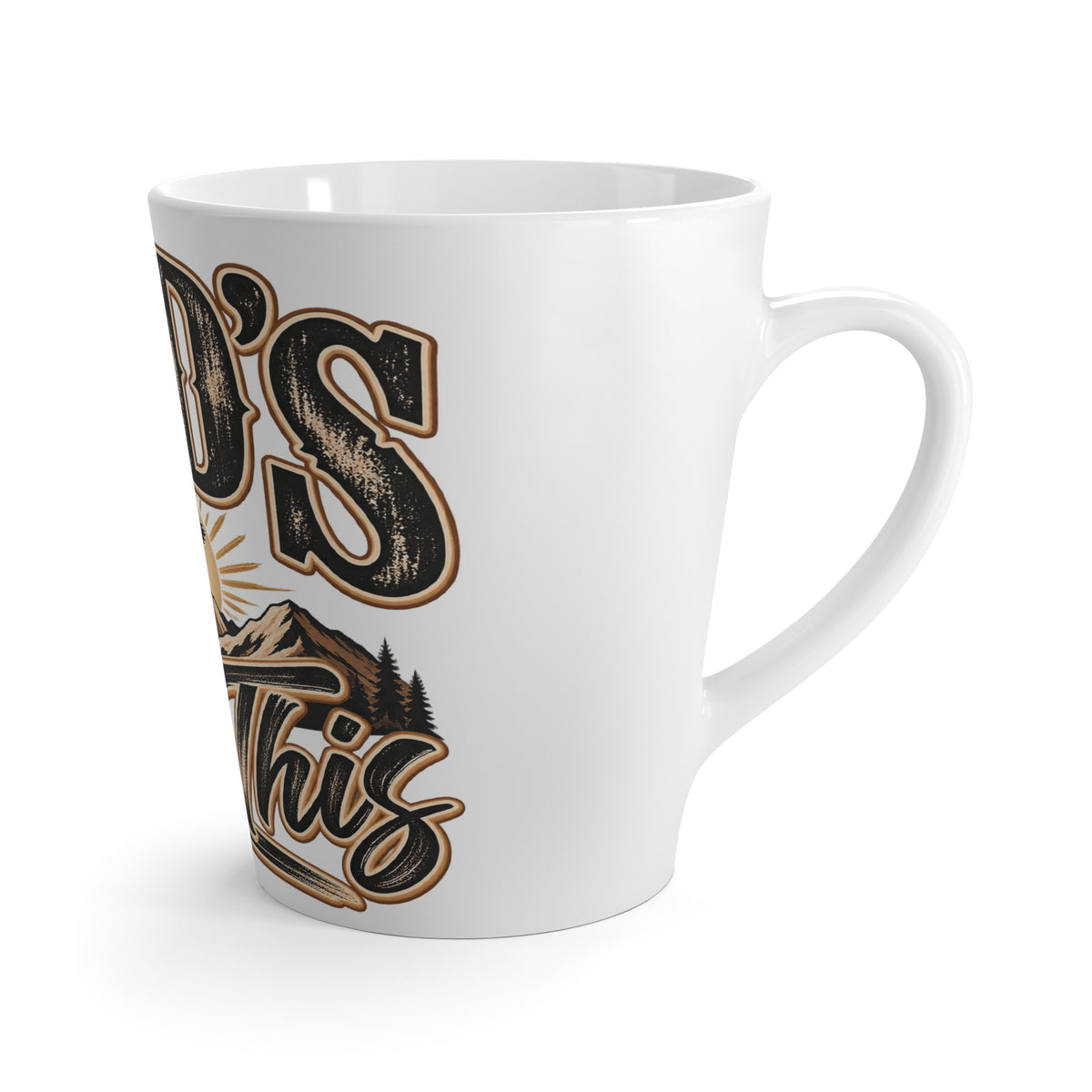 Latte Mug - "God's Got This" Christian Coffee Mug with Cross & Mountain Design
