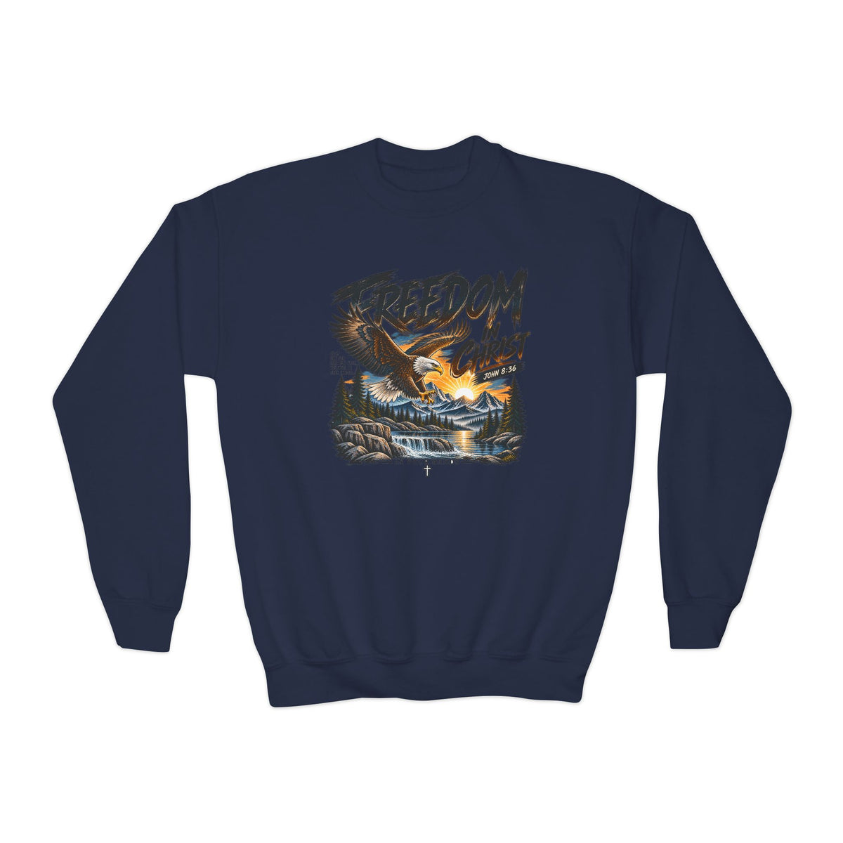 Youth Crewneck Sweatshirt — "Freedom in Christ" Eagle Graphic
