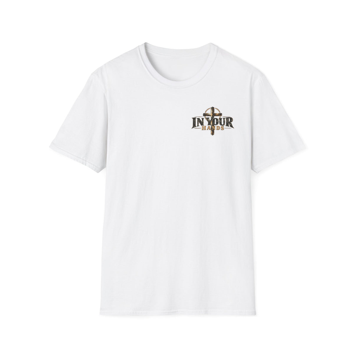 In Your Hands Cross T‑Shirt — Christian Faith Small Chest Logo