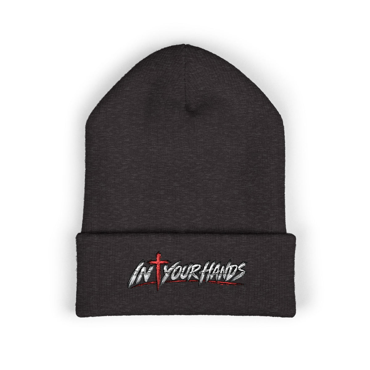 Embroidered Cross Logo Cuffed Beanie — Christian Streetwear Knit Hat