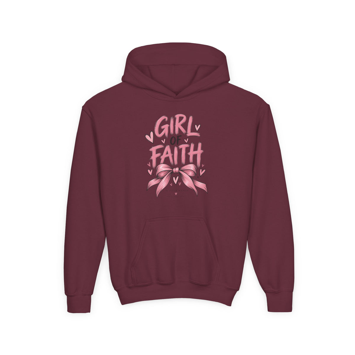 Girl of Faith Youth Hoodie — Pink Ribbon Christian Faith Sweatshirt