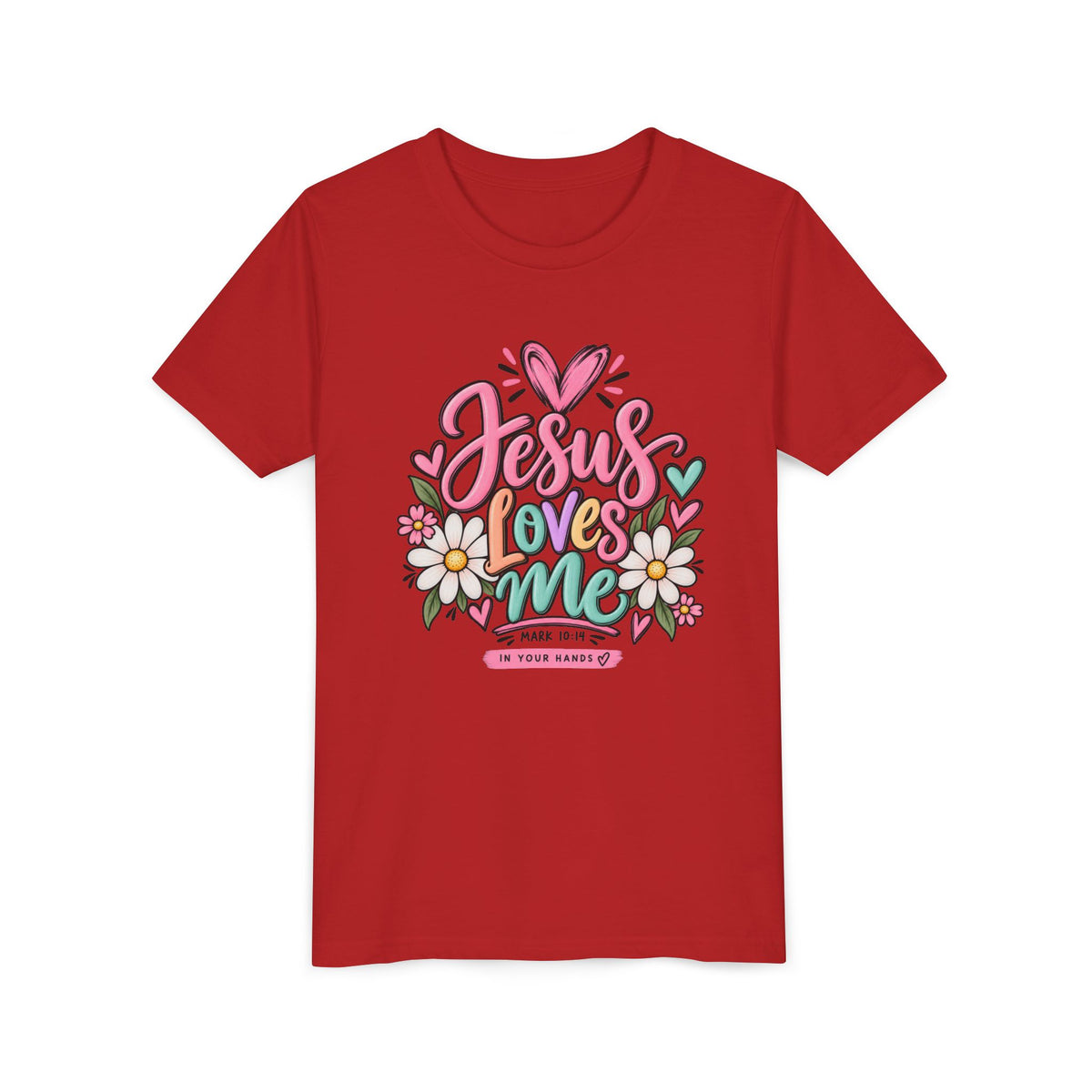 Youth Tee — "Jesus Loves Me" Floral Christian Kids T-Shirt