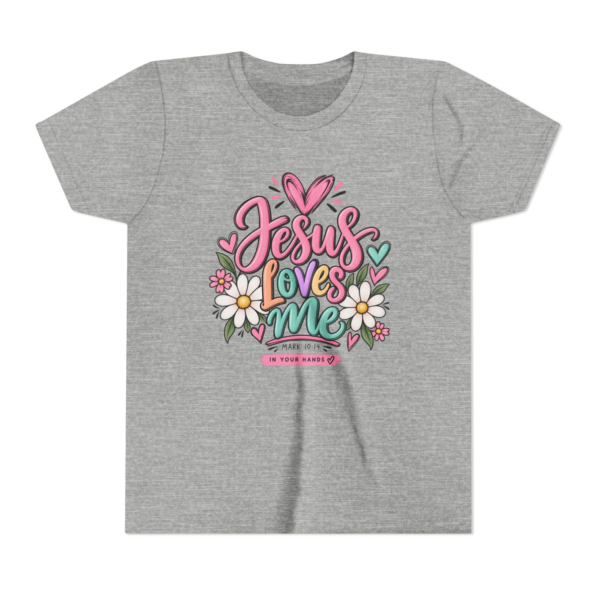 Youth Tee — "Jesus Loves Me" Floral Christian Kids T-Shirt