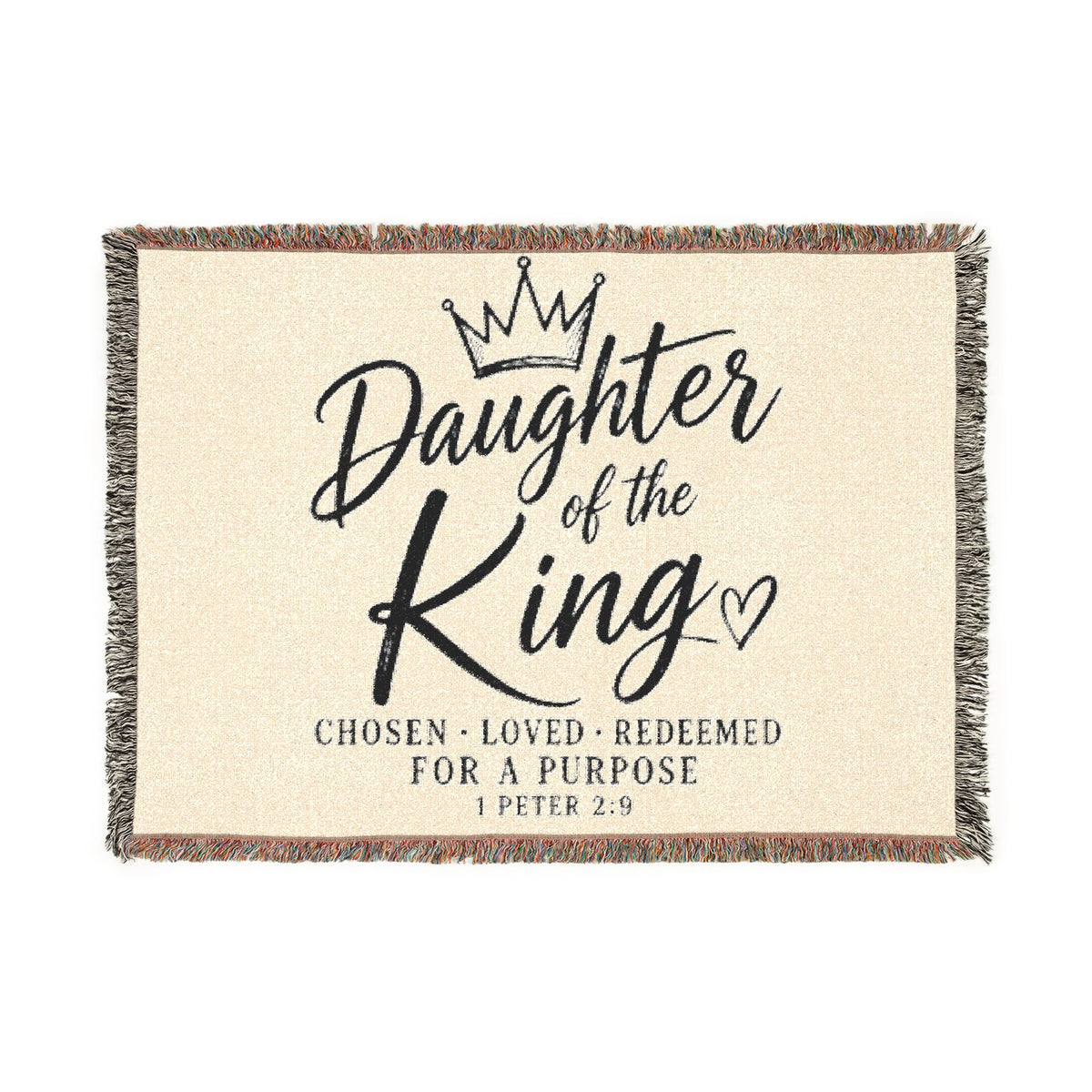 Woven Blanket — "Daughter of the King" Inspirational Christian Throw (Chosen • Loved • Redeemed)