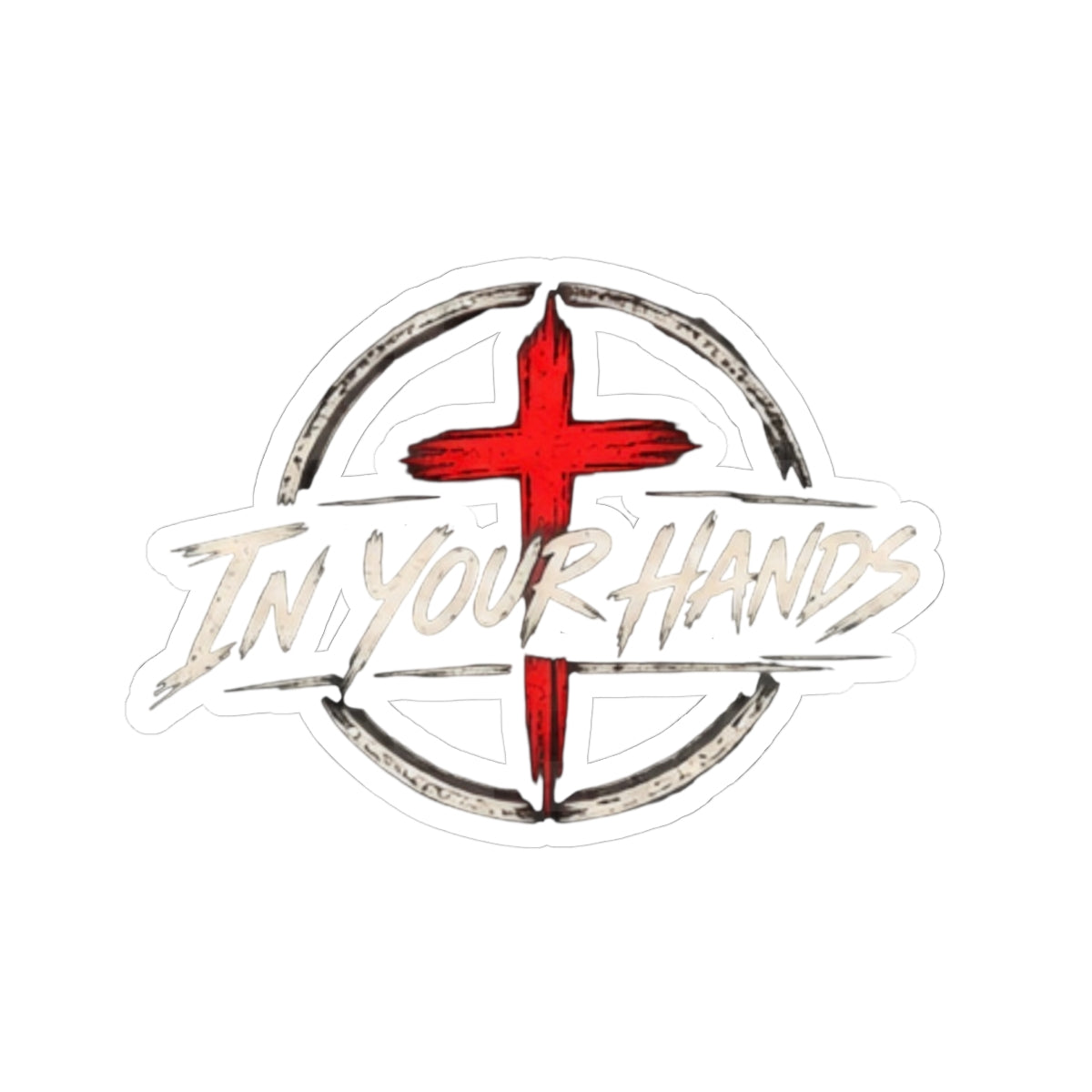 In Your Hands Cross Sticker — Christian Faith Kiss-Cut Vinyl Decal