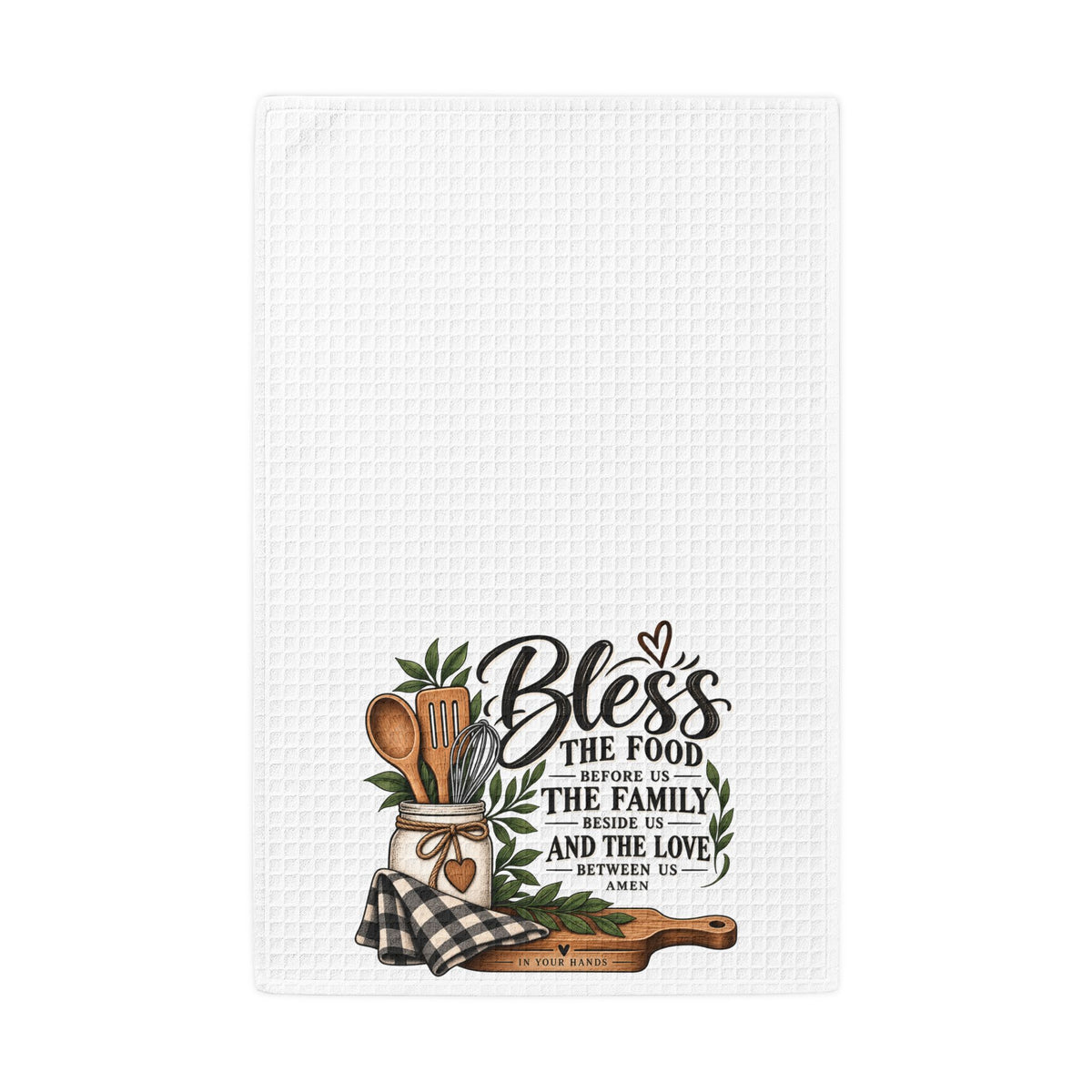 Kitchen Towel - "Bless the Food" Waffle Weave Dish Towel