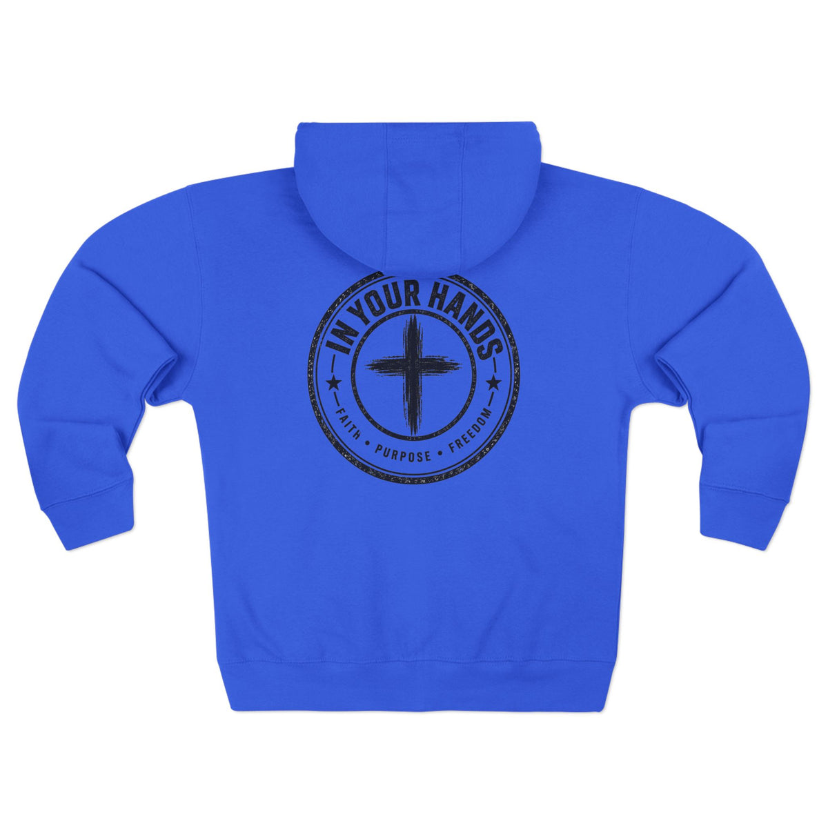 Zip Hoodie — "In Your Hands" Cross Emblem Christian Faith Zip-Up