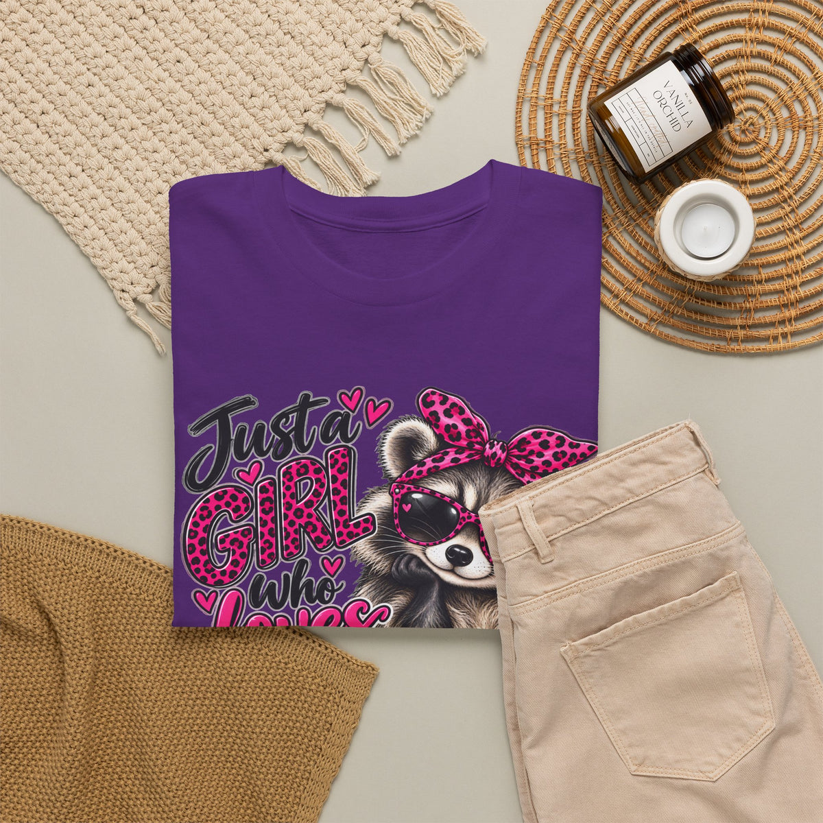 Just a Girl Who Loves Raccoons Tee — Cute Pink Raccoon Graphic T-Shirt