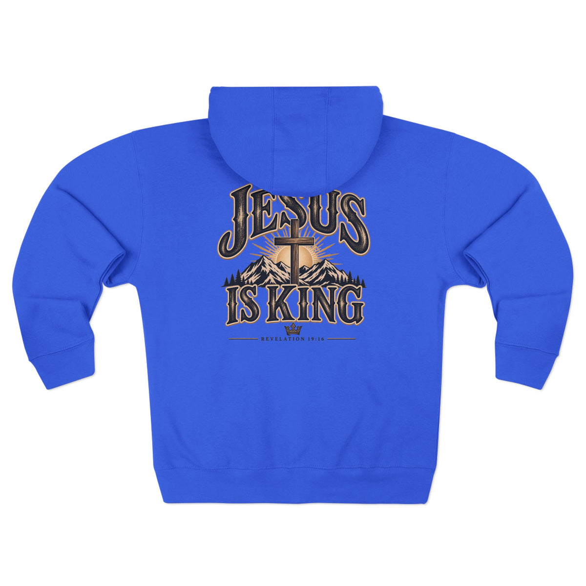 Jesus Is King Zip Hoodie — Christian Faith Pullover with Cross & Mountain Design