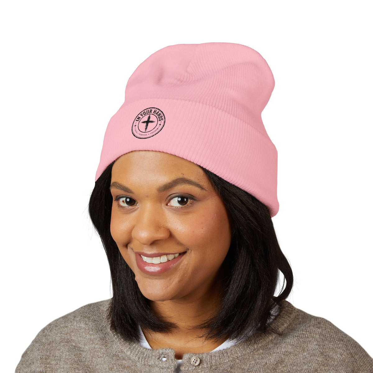 Embroidered Cuffed Beanie "Fix Your Habits" – Warm Knit Winter Hat