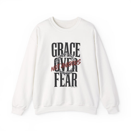 Grace Over Fear Crewneck Sweatshirt | Christian Streetwear, Distressed Typography