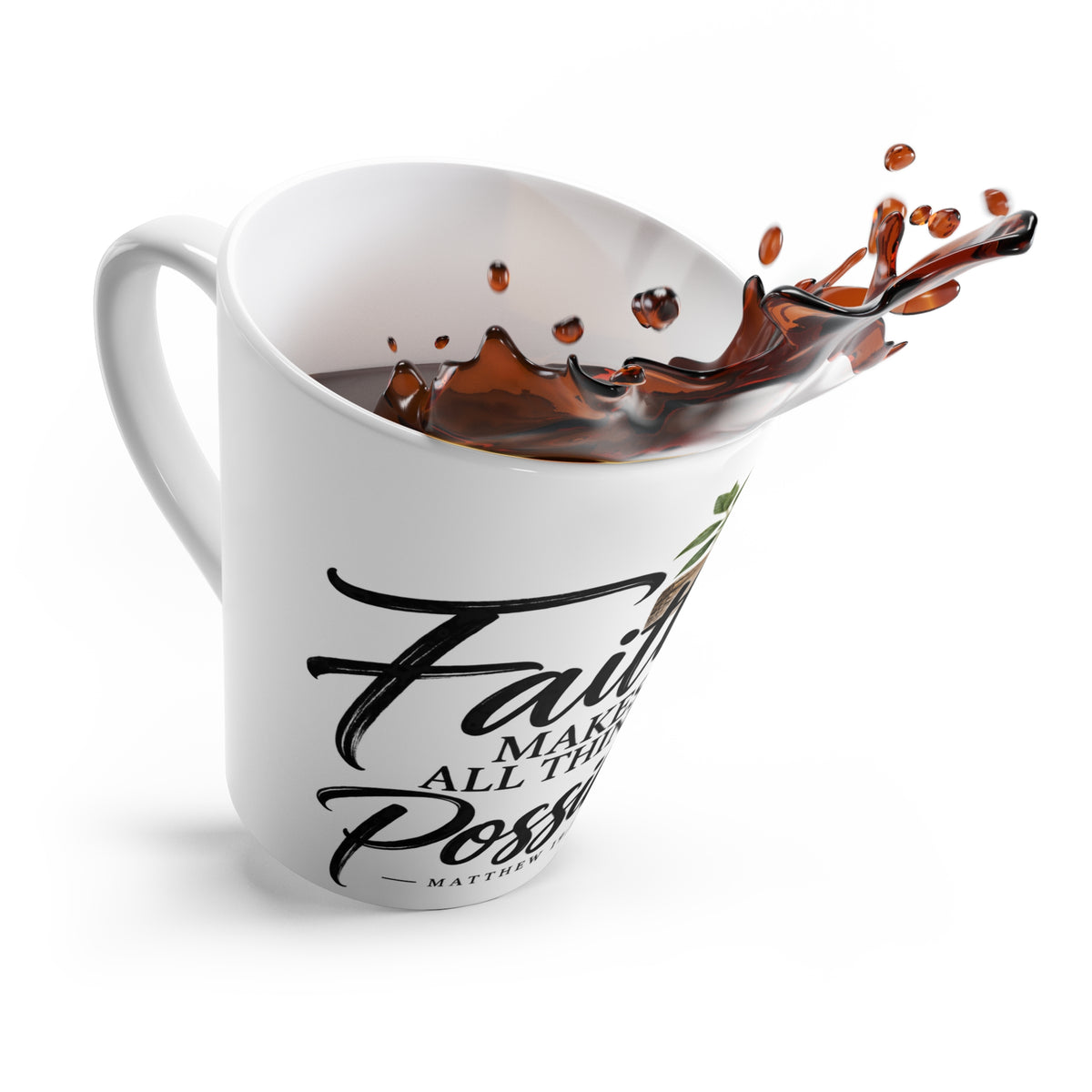 Faith Makes All Things Possible Latte Mug — Christian Sunflower Scripture Gift