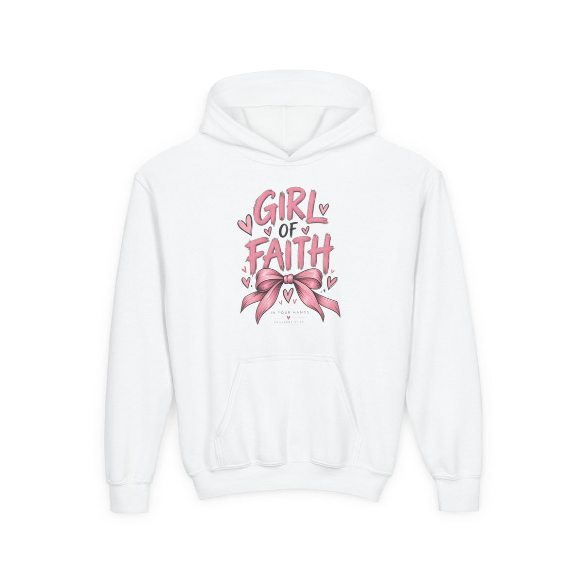 Girl of Faith Youth Hoodie — Pink Ribbon Christian Faith Sweatshirt