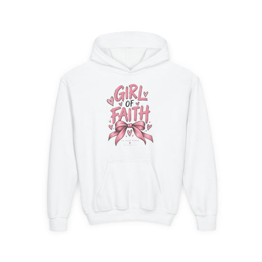 Girl of Faith Youth Hoodie — Pink Ribbon Christian Faith Sweatshirt