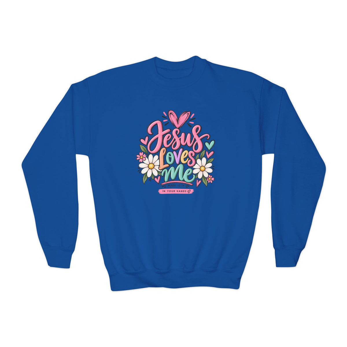 Youth Crewneck Sweatshirt - "Jesus Loves Me" Colorful Floral Christian Pullover