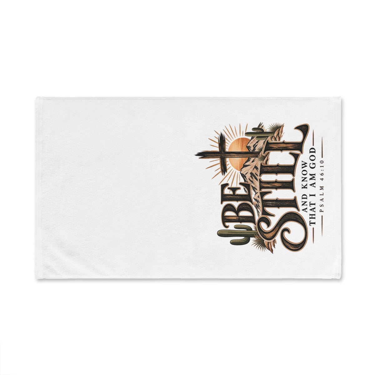 Hand Towel - "Be Still and Know I Am God" Psalm 46:10 Christian Decorative Kitchen Towel, Rustic Desert Cross Design