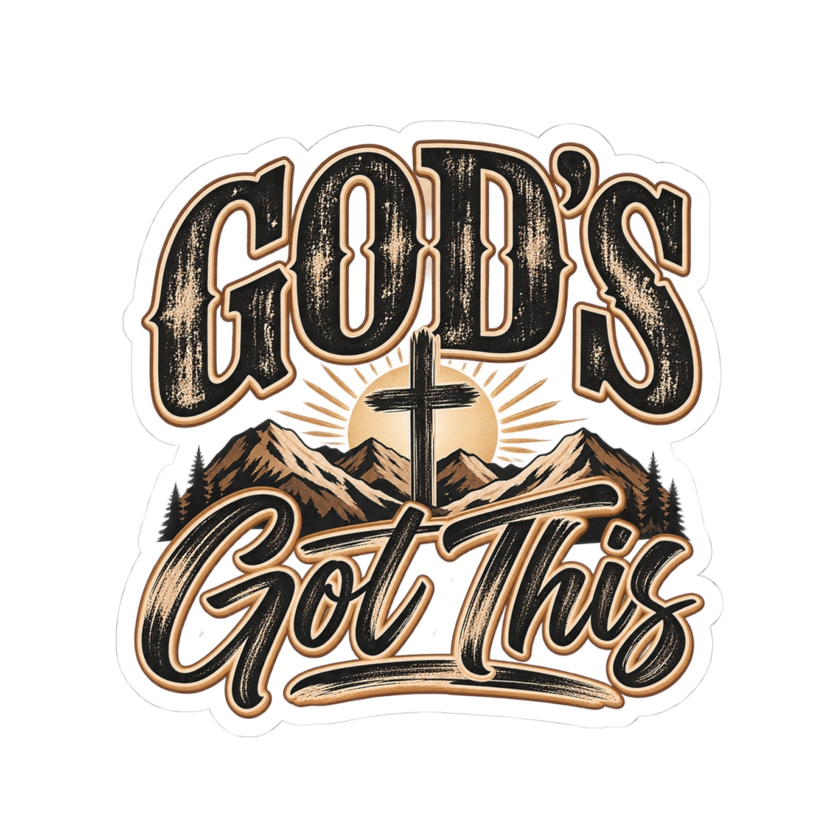 God's Got This Christian Sticker — Faith Cross Mountain Kiss-Cut Decal