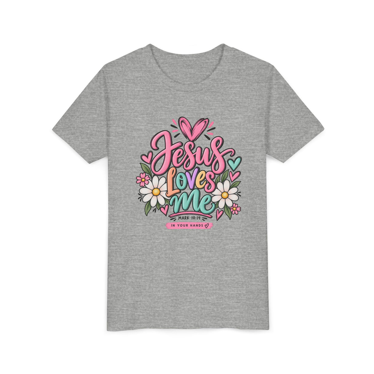 Youth Tee — "Jesus Loves Me" Floral Christian Kids T-Shirt