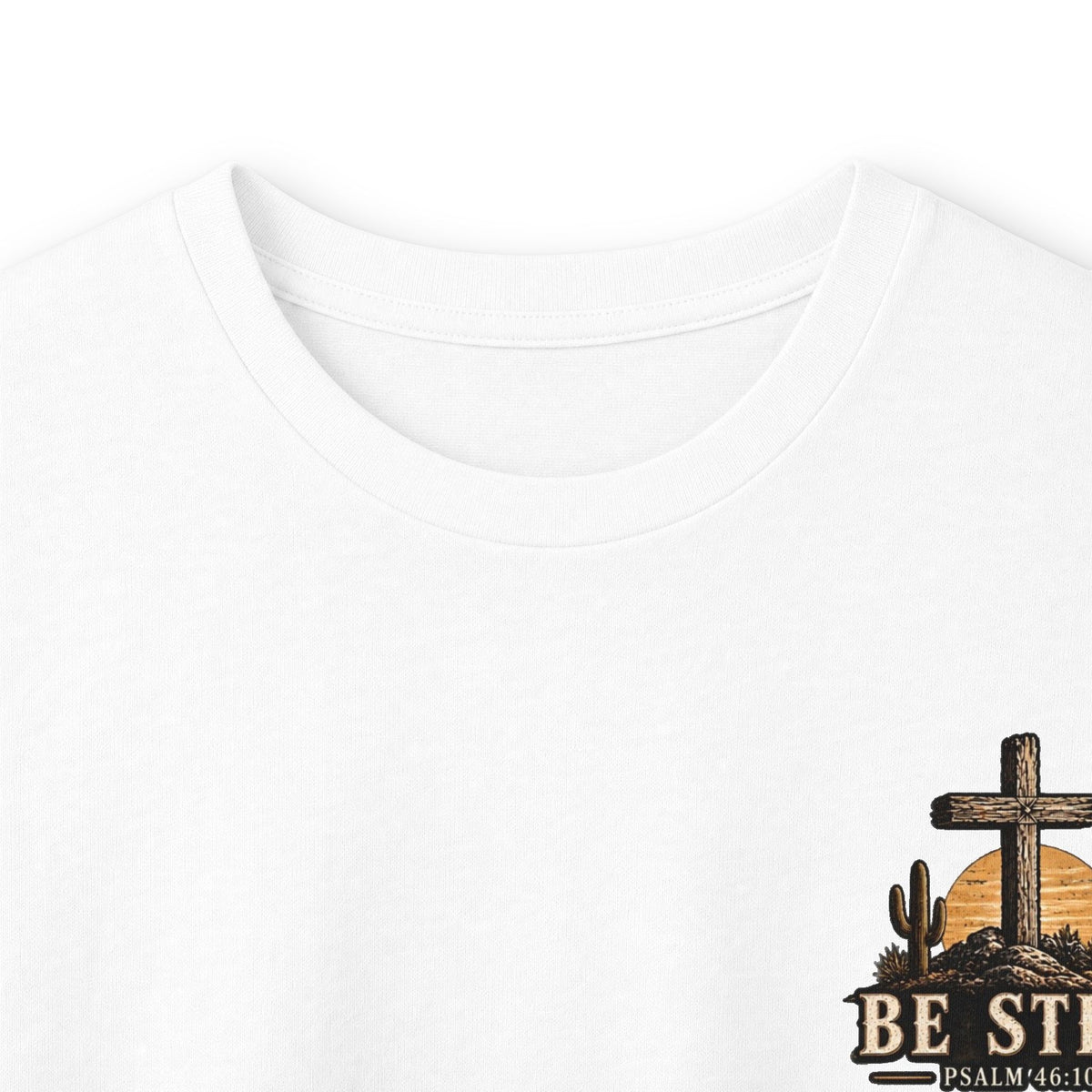 Be Still Psalm 46:10 Long Sleeve Tee — Christian Cross Sunset Shirt