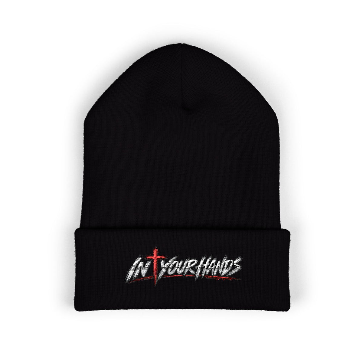 Embroidered Cross Logo Cuffed Beanie — Christian Streetwear Knit Hat