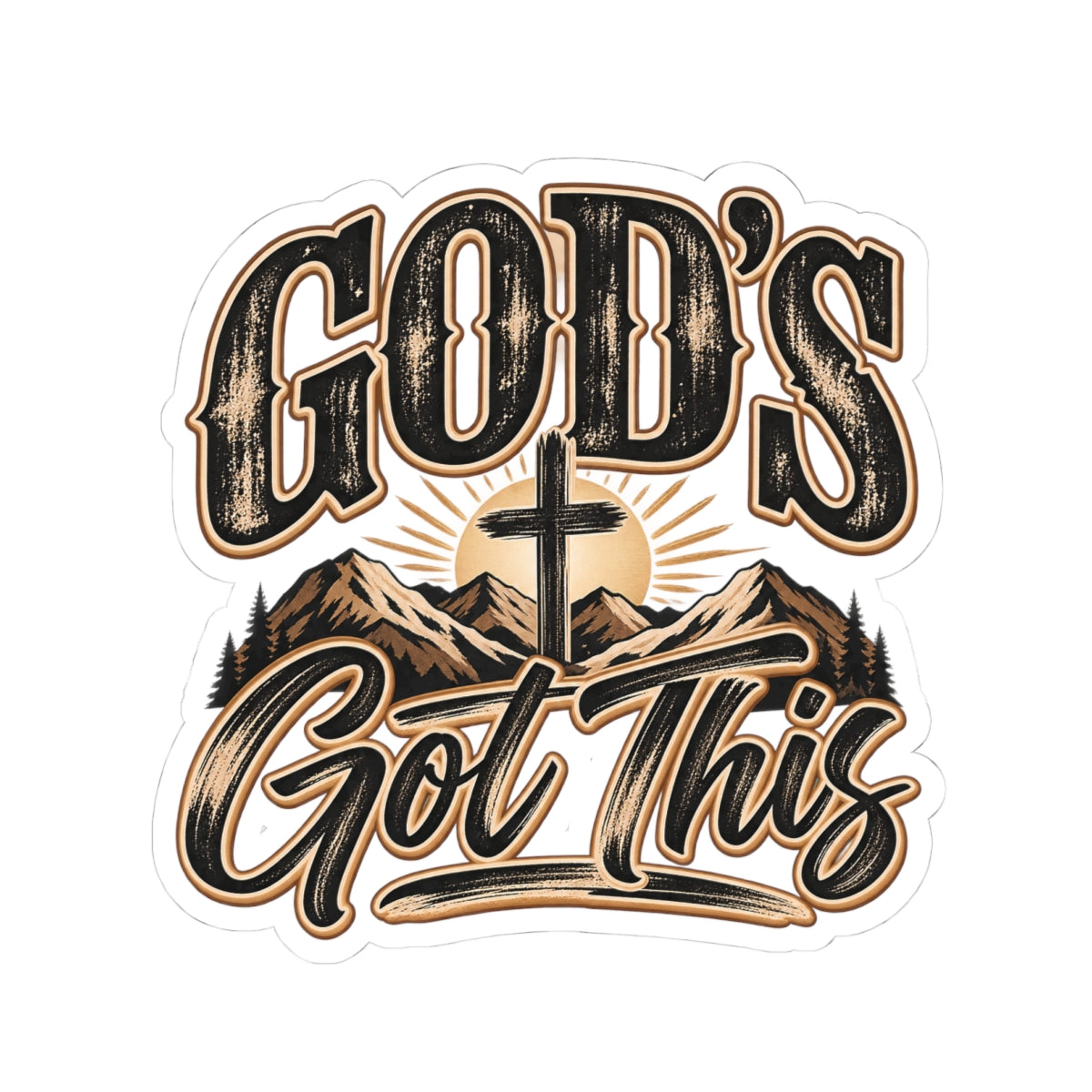 God's Got This Christian Sticker — Faith Cross Mountain Kiss-Cut Decal