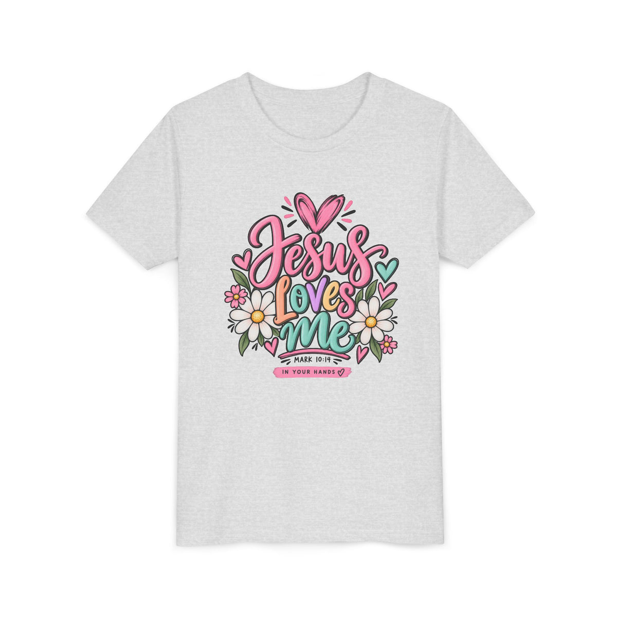 Youth Tee — "Jesus Loves Me" Floral Christian Kids T-Shirt
